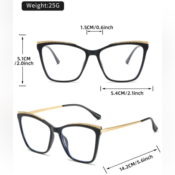 New”blue light”cat eye glasses with case.Stainless steel frame.Color-black/gold. - Picture 9 of 13
